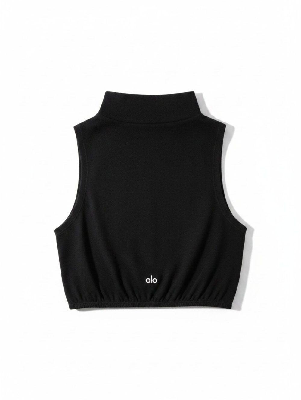Alo Yoga Fuzzy Knit Cropped Tank XS Black Mock Neck Sleeveless Soft Lounge Top